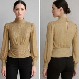 Bailey 44 Gold Metallic High-Neck Women's Blouse, size XS